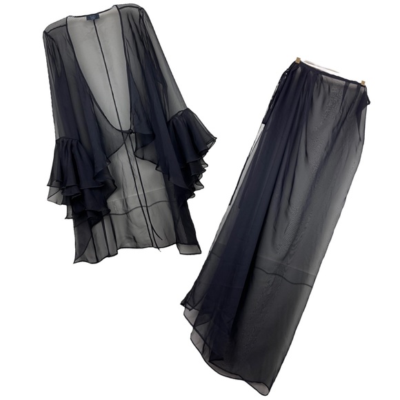 Nia Thomas Ruffle Sheer Tied Black Skirt Ruffle Blouse Set - Picture 3 of 8